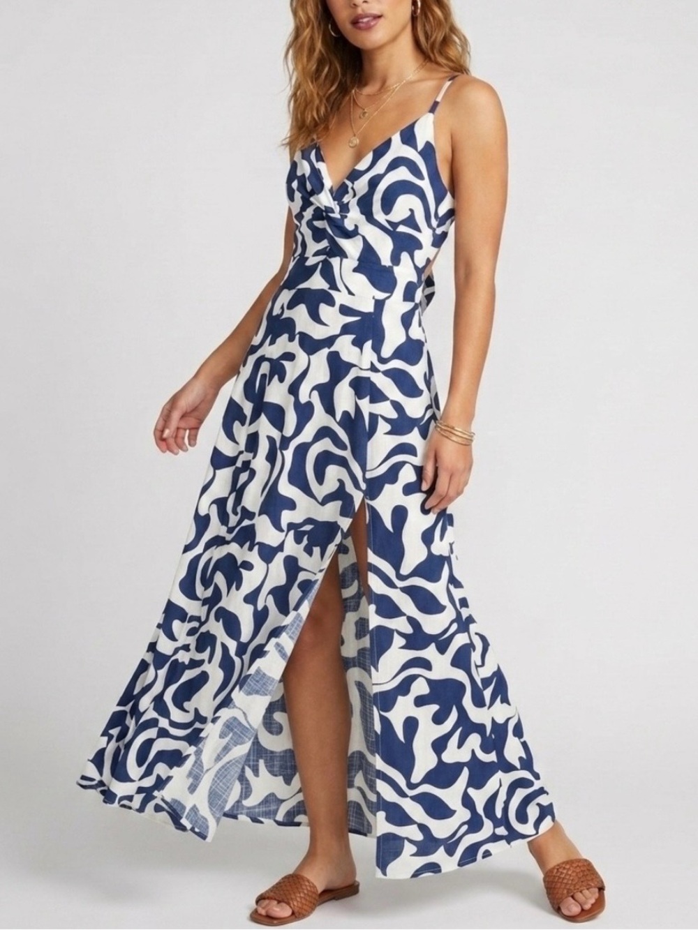 MSK Navy and White Printed Maxi Dress